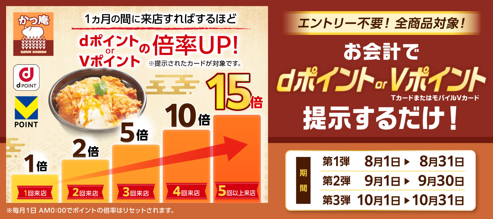 2024年8月1日（木）～10月31 日（木）<br>かつ庵dポイント・Vポイント最大15倍キャンペーン