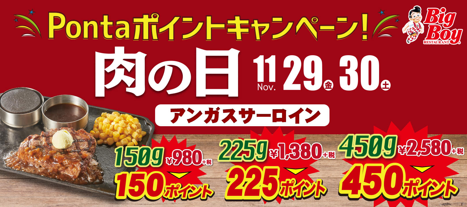 ビッグボーイ!肉の日グラム数分のPontaポイントキャンペーン