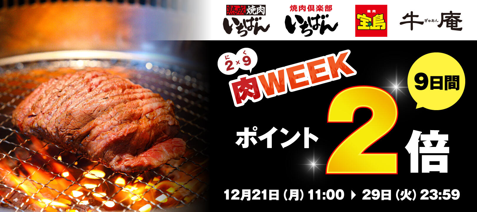 楽天ポイント2倍の9日間『肉WEEK！』12月21日（月)11：00から12月29日（火）23：59まで